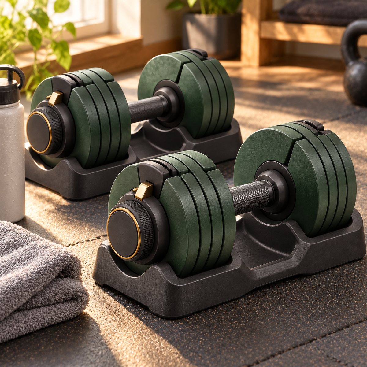 Forest Green Adjustable Dumbbell Set